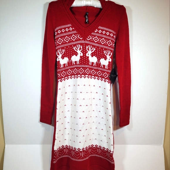 👗KNITTED PRINTED SWEATER DRESS WITH HOODIE - Picture 1 of 6